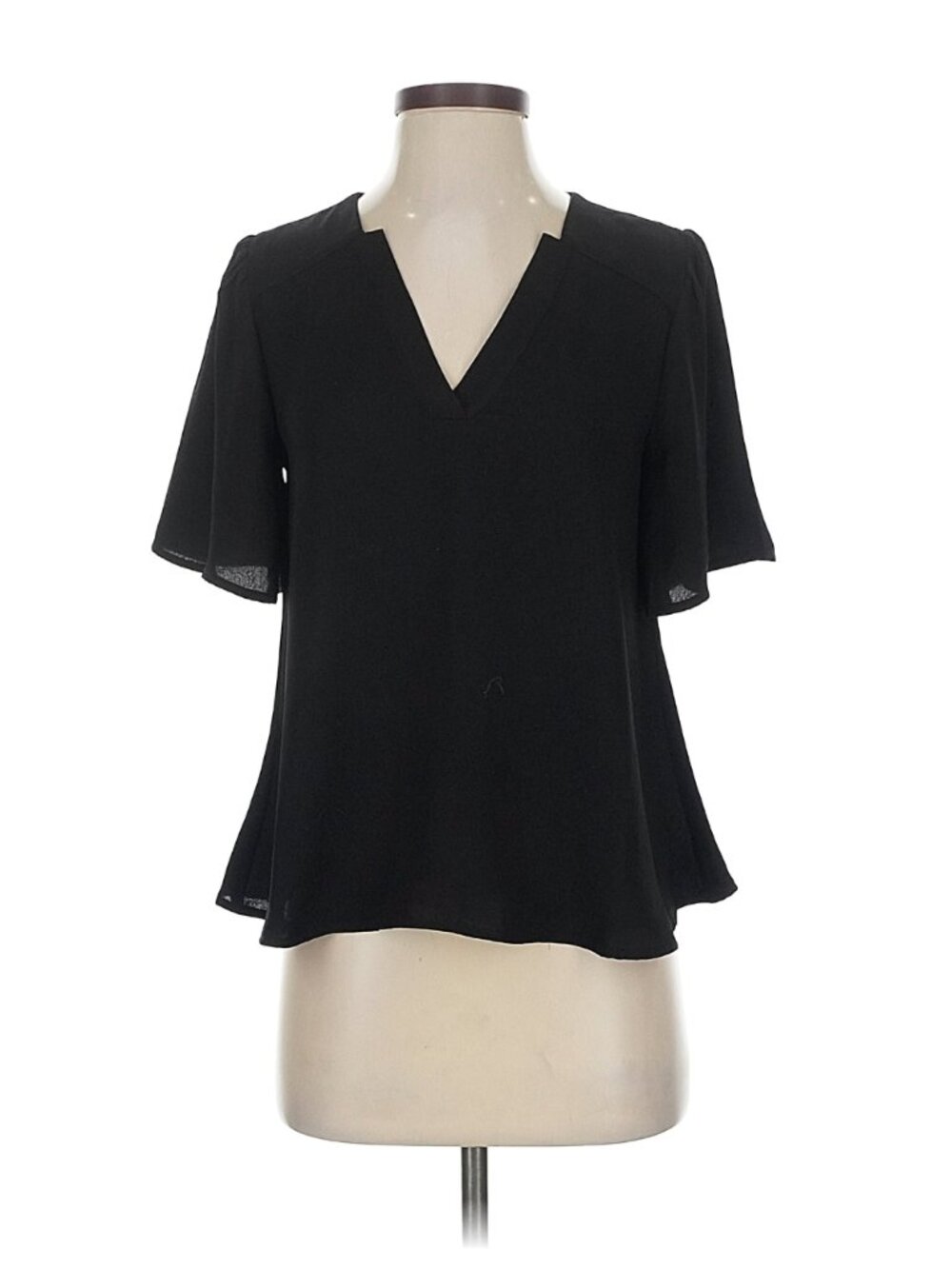 CAbi Essential Top Black Flutter Sleeve V-Neck Swing Blouse Size L